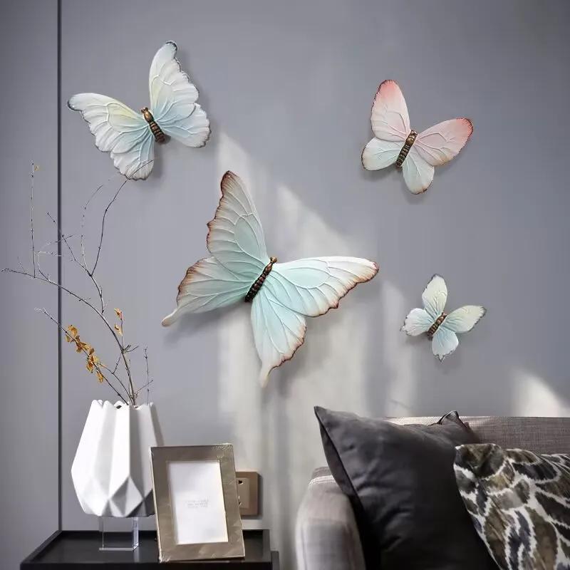 Nordic Luxury Resin Butterfly Wall Sticker Pendant Home Livingroom Porch Wall Hanging Crafts Hotel Background Wall Mural Crafts