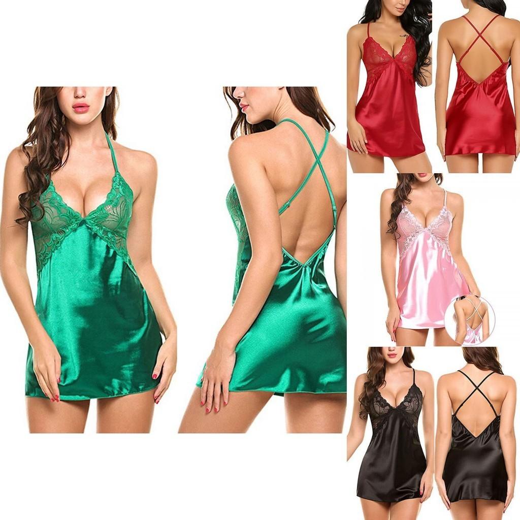 Lady Sexy Women Lace Sleepwear Satin Nightwear Lingerie Pajamas Suit Sxl Size