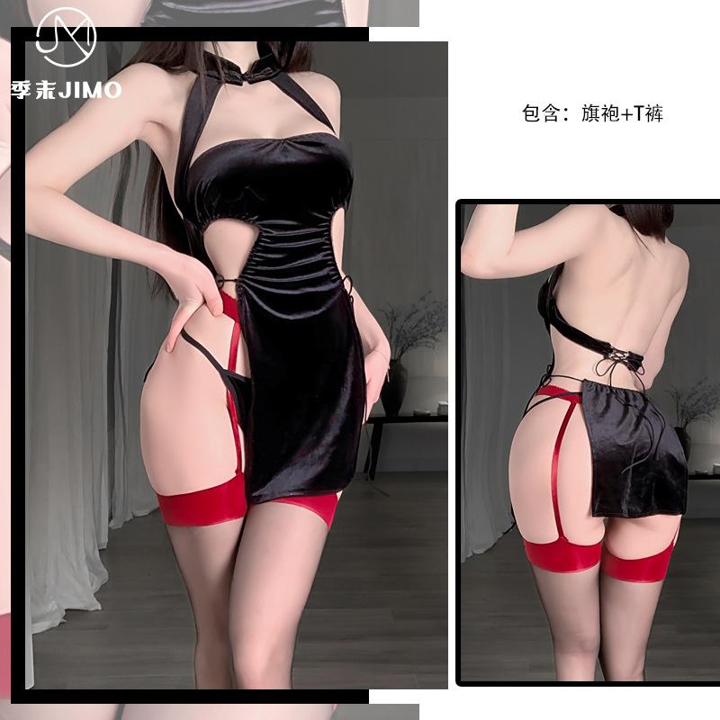 Sex Underwear Sexy Velvet Cheongsam Open Gear Free Uniform Temptation Slit Strap 6056