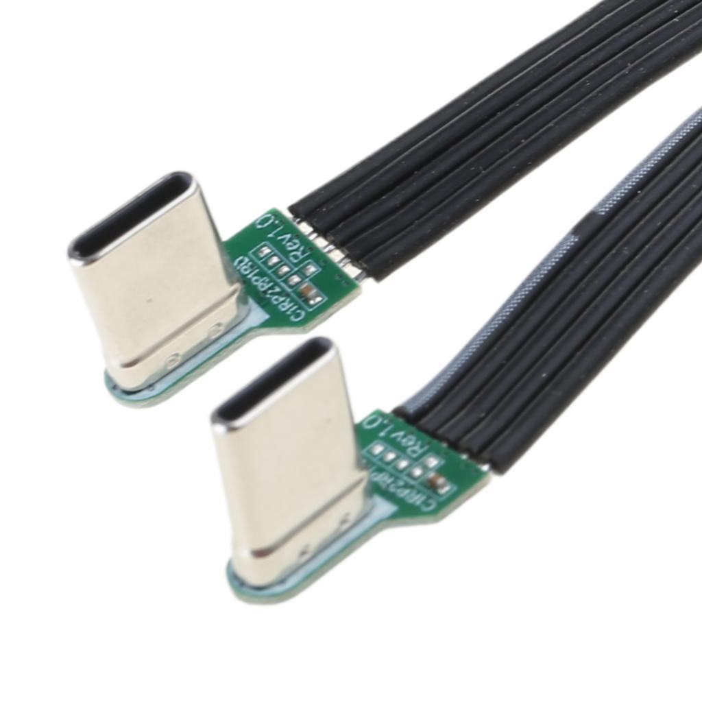 Bendable Type C To Type C Flat Silicone Soft Wire Left and Right Angles 8 Length Optioning for Cameras and Electronics