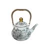 Enamel Coffee Pot Pear-Shaped Water Kettle Gold Handle 1.5L 2L 2.5L White Base With Peony