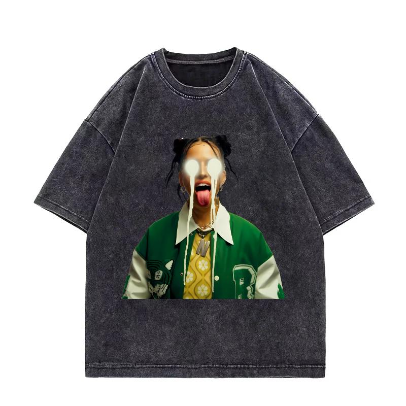 Nina Chuba Printing tričko s potiskem Pánské Dámské Vintage Prané Hip Hop streetwear Krátký rukáv Bavlna Móda Plus size topy