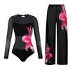 Womens Long Sleeve UPF 40 Sun Protection Swimsuit With Mesh Pants Set Loose Fit Quick Dry Street Style