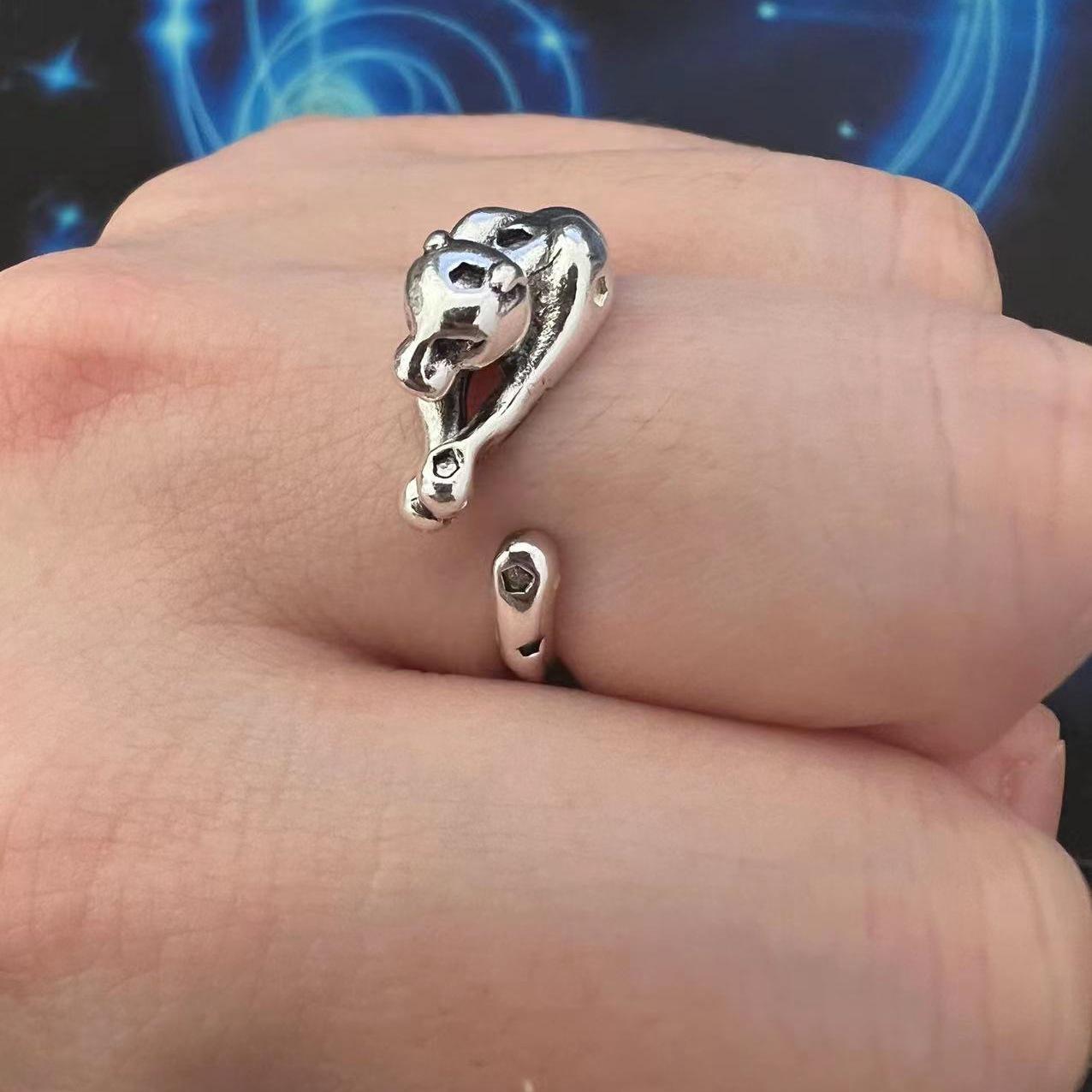 Adjustable Punk Retro Open Ring with Lizard Snake Dog Pharaoh Totem for Men and Women adjustable opening леопардовый
