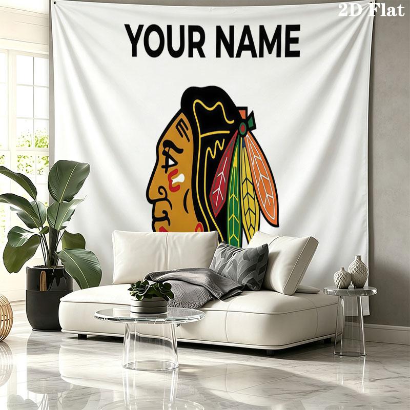 Custom Name,Chicago Blackhawks Wall tapestry, aesthetic printed fabric blanket, suitable for bedroom, living room, and home decor.