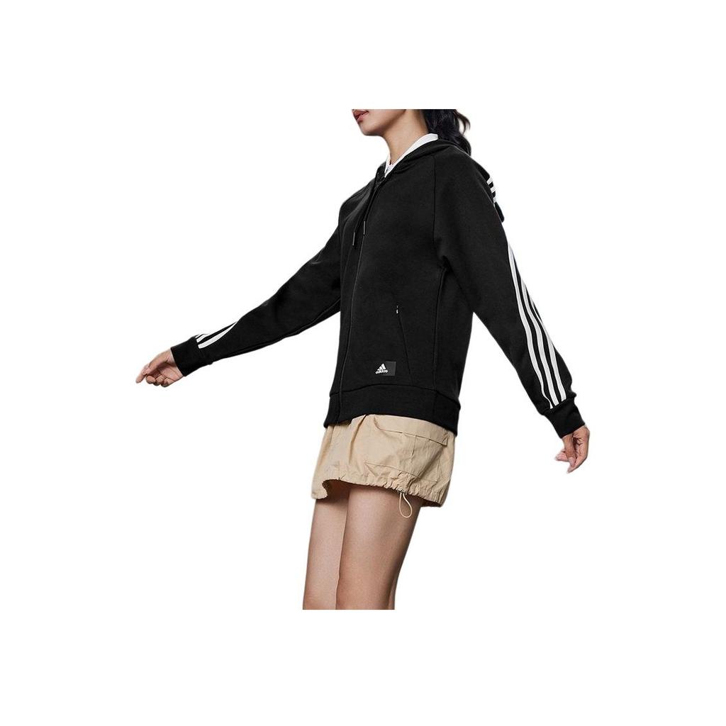 Adidas Colorblock Streifen Sportliche Kapuzenjacke Damen Jacken Schwarz H57287