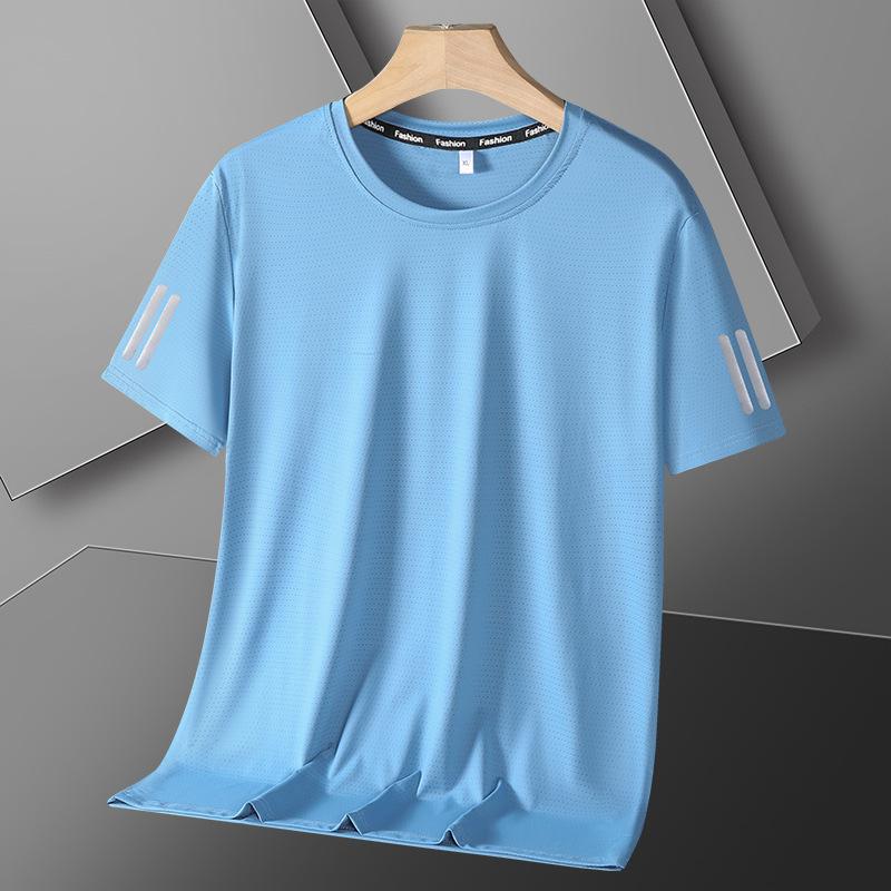 Ice Silk Short Sleeve T-shirt Men's Sports Quick Dry Top Men's Loose Half Sleeve Large Bottom Shirt