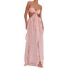 Europe, America spring and summer new sexy lace-up tube top backless lace-up ruffle edge long dress women's clothing