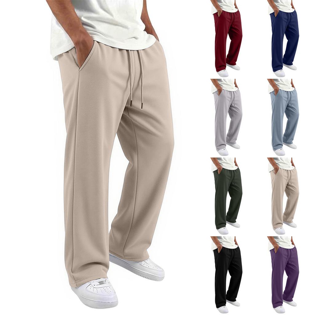 Men's Casual Loose Fit Wide Leg Travel Pants with Pockets Lightweight Straight Leg