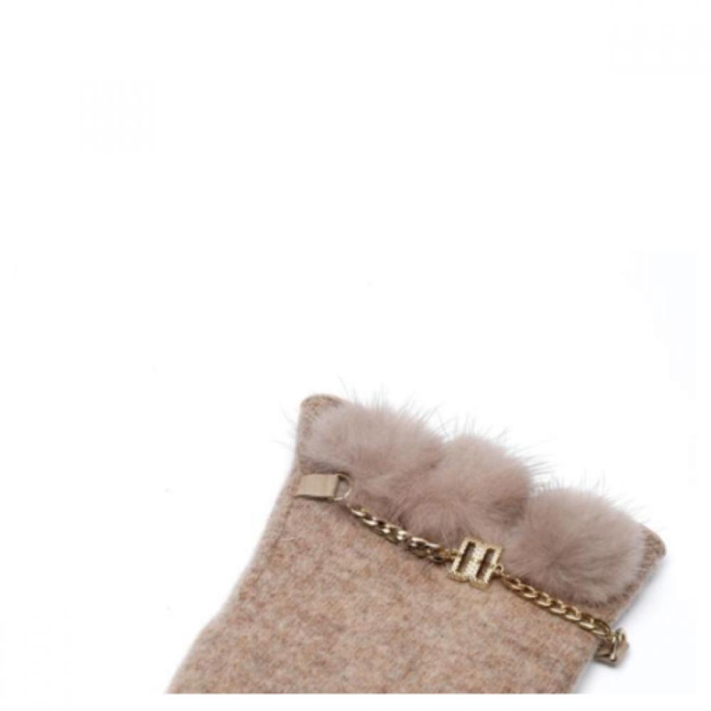 DakS Beige Mink Chain Decor Wool Smartphone Touch Women S gloveS Dcgv1f244i2