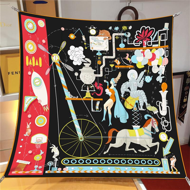 Silk Scarf Women Magic Festival Square Scarves Head Echarpes Silk Foulards Femme Wraps Beach Shawls Bandana Lady Hijabs 90CM