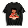 Cute Bear Holding Watermelon Print T-shirt Summer Casual Mushroom Graphic Tee For Kids Adults Pure Cotton T-shirt