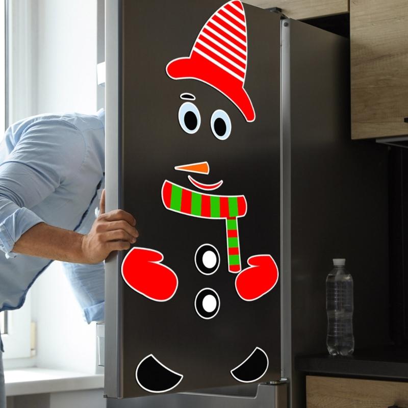 Christmas Cartoon Snowman Magnet Refrigerator Sticker Decal Xmas Ornament for Home KItchen Fridge Decorative Decal Gift