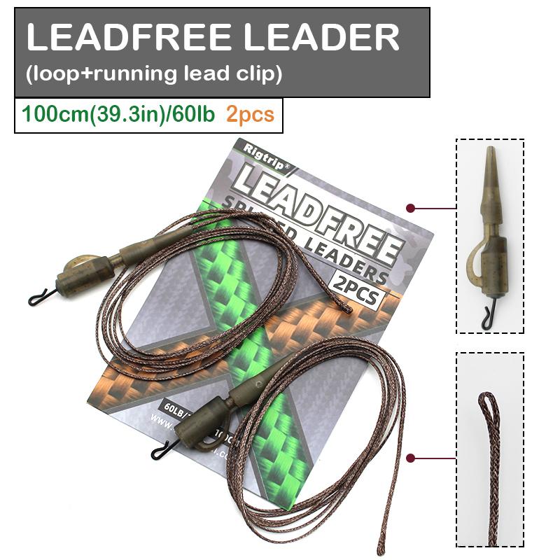 

2 шт. Карповый рыболовный лидкор без свинца 100 см/60 фунтов Хвостовые резинки Зажимы для грузил Штекеры Т-образные колышки QC Вертлюг с петлей + бегущий зажим для грузила