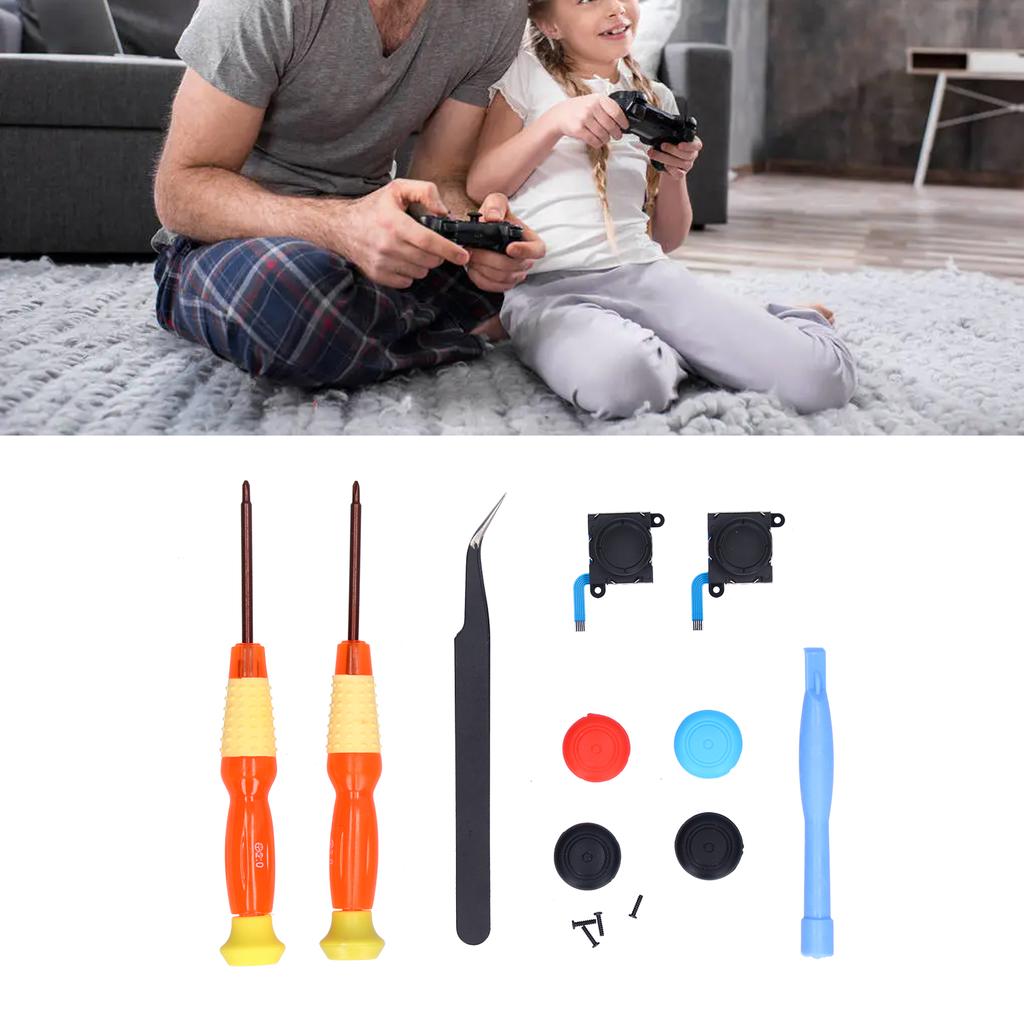 Joystick Replacement Tool Console Repair Kit with 3D Analog Joystick Screwdrivers Tweezers for N Controller(Black )