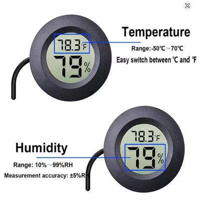 Rundes Einbau-Digitalthermometer-Hygrometer Messgerät Temperatur-Feuchtigkeitsmesser mit Sonde 1,5 Meter Schwarz für Aquarientank