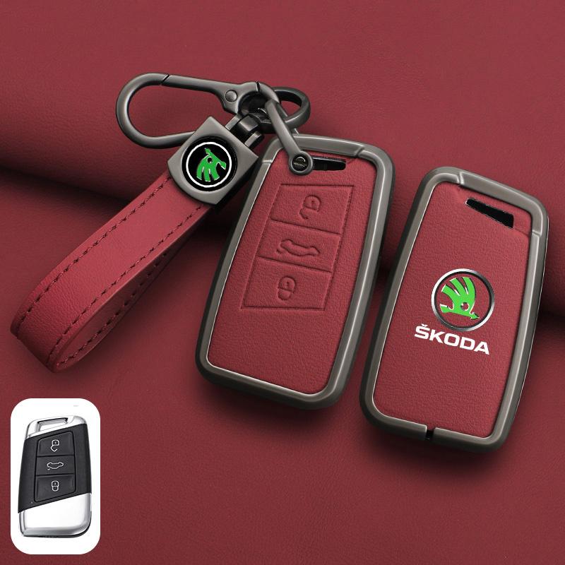 Leather Car Remote Key Case Full Cover Protector Holder Shell Fob For Skoda Superb A7 Kodiaq Octavia A7 A8 Keychain Accessories HJ1