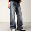 American Retro Loose Dirty Dyed Old Jeans Men's and Women's Design Sense Niche Cat Whisker Casual Straight Wide-leg Pants