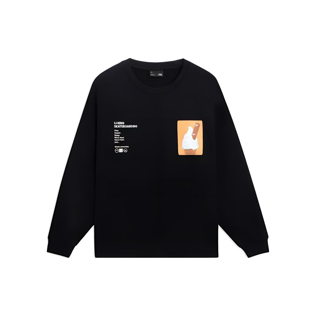 Li Ning X Phil Hackett Collaboration SS23 Logo Print Pullover Sweatshirt Unisex sweatshirt Black AWDS911-4