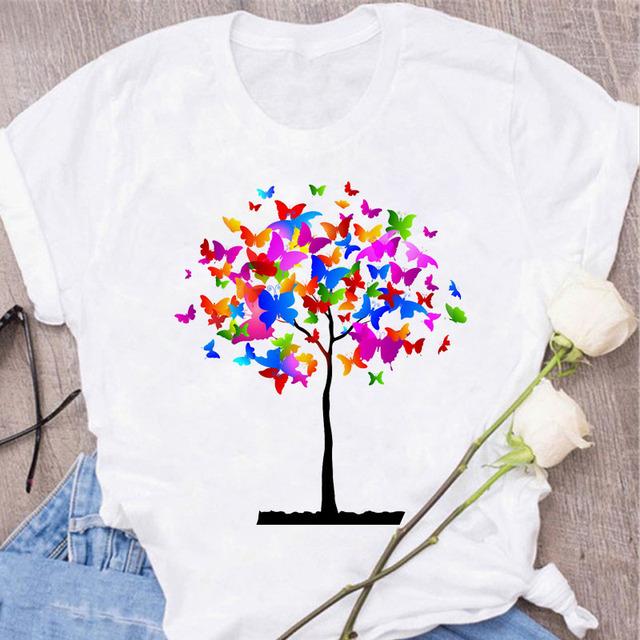 New Butterfly Print T Shirt Women T Shirt Summer Fashion Female Tops Ladies Short Sleeve Graphic Tee Shirts Woman Cute T-Shirts