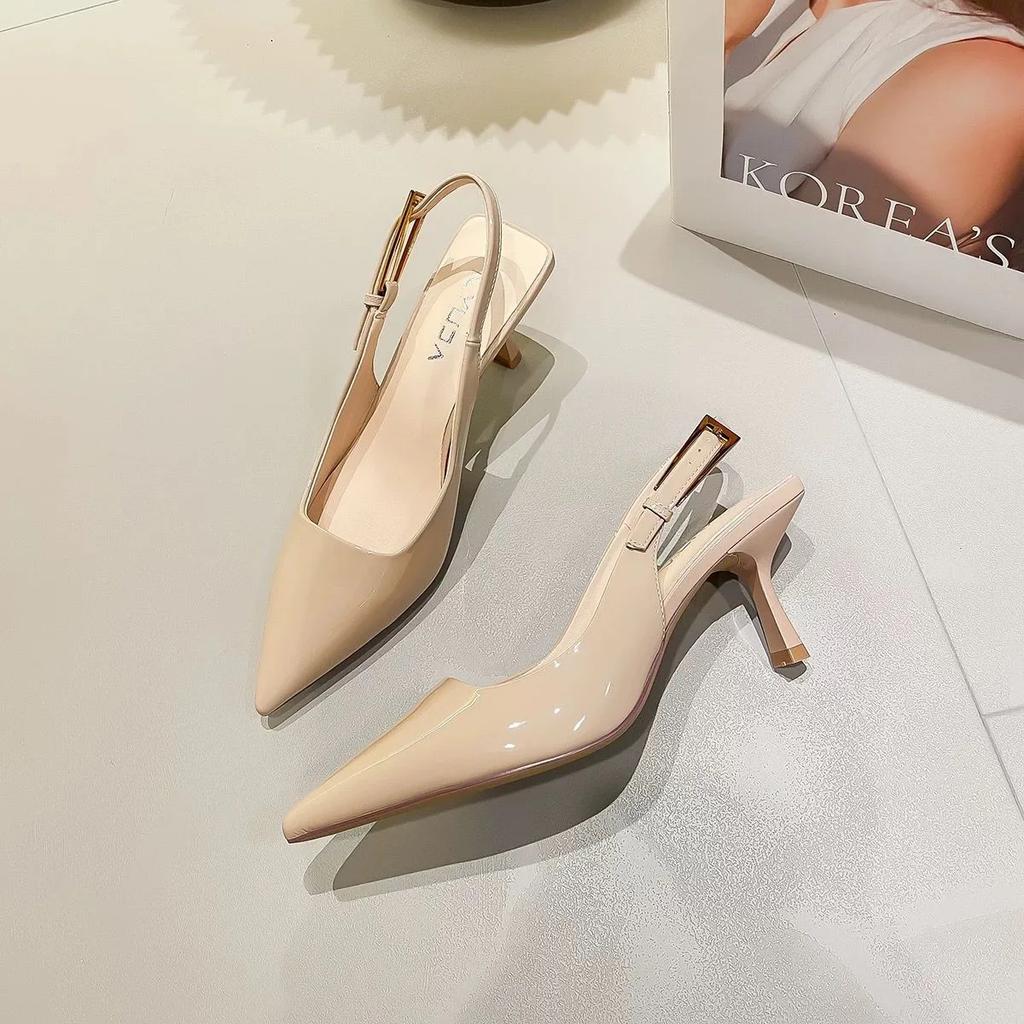 Summer New Brand Women Sandal Fashion Pointed Toe Shallow Ladies Elegant  Slingback Shoes Thin Med Heel Pumps