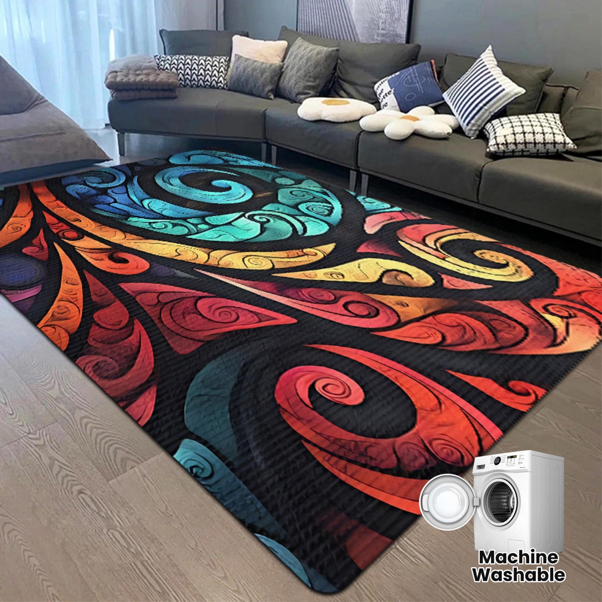

Colorful Abstract Swirl Pattern Printed Flannel Rug Machine Washable Soft Carpet For Living Room Bedroom Modern Artistic Decor 60x90cm