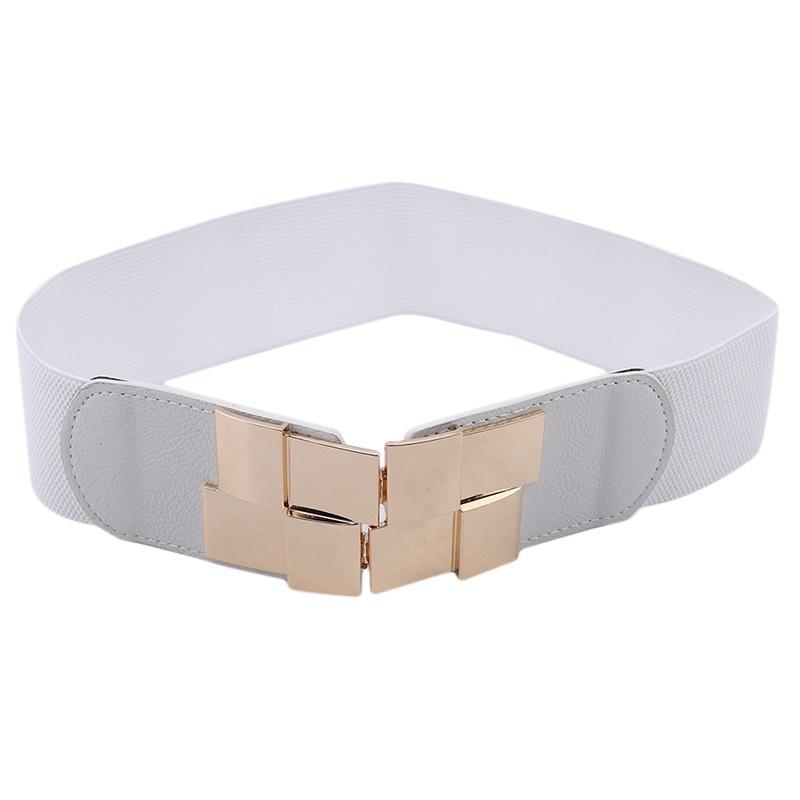 New Women Elastic Waist Closure Wide Belt Gold Square Buckle Dress Decorative Belt Female Self - Cultivation Elastic Band Girdle