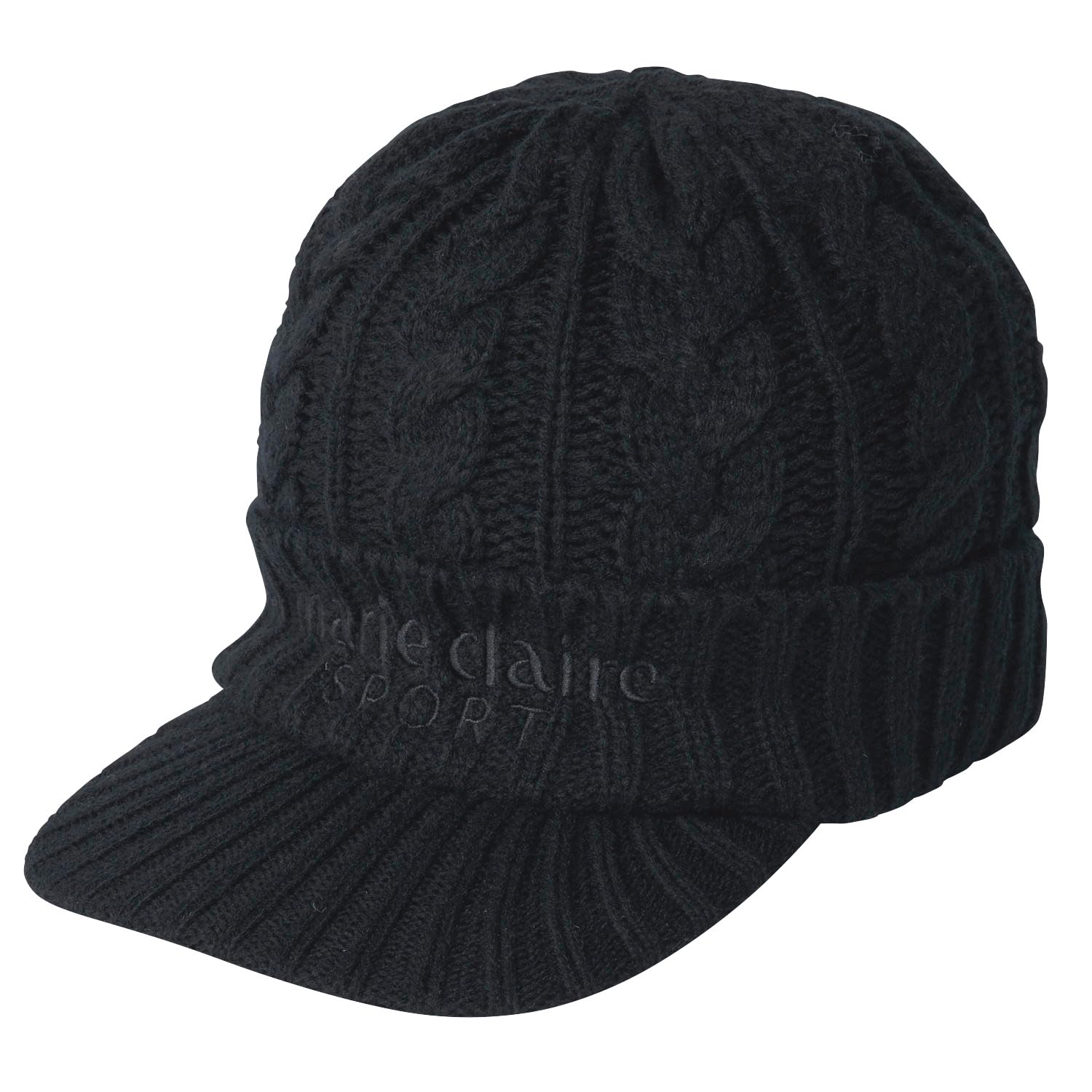 

Golf Cap Knit Cap with Brim Cable Knit 734903 Black [Marie Claire] Women s чорний