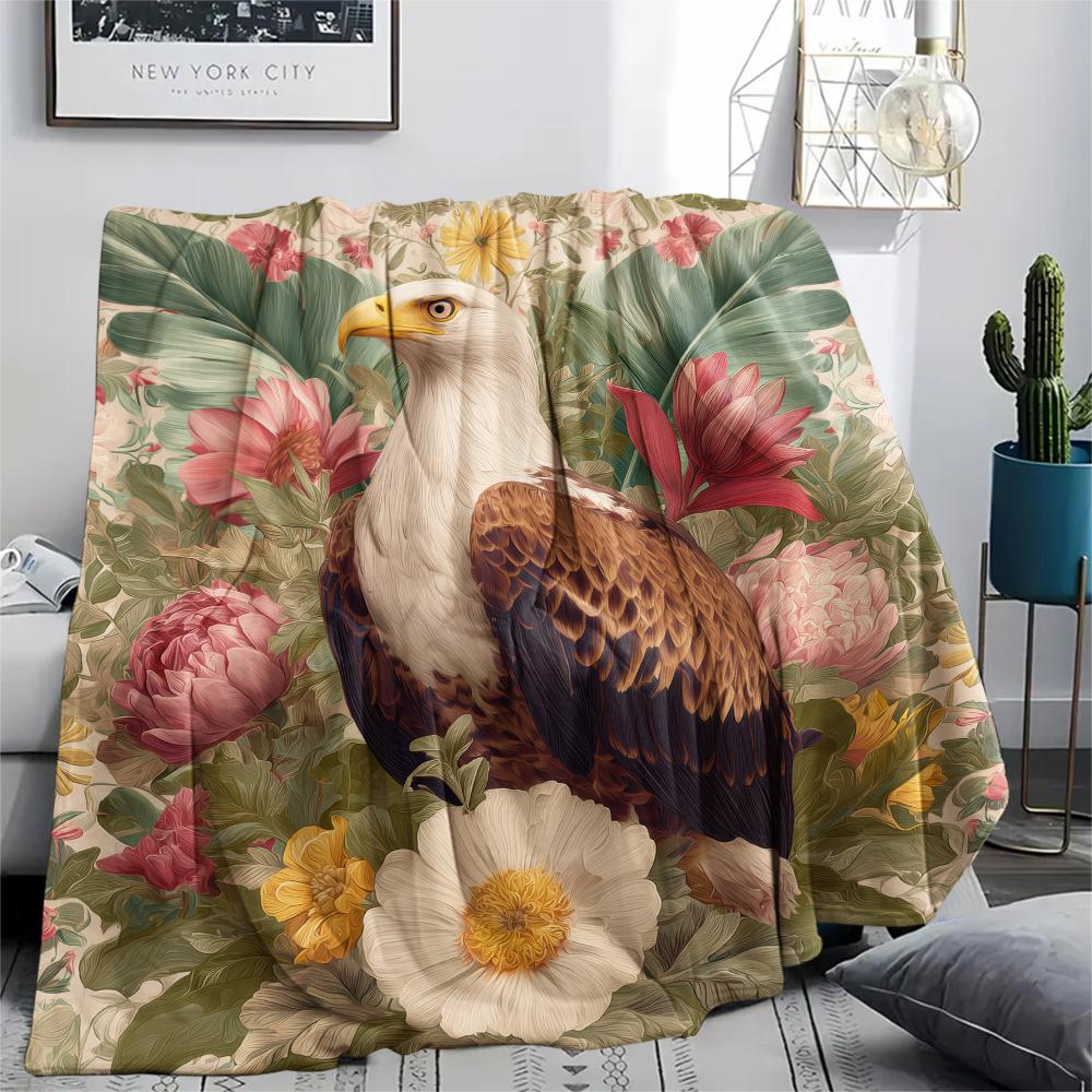 Eagle and Plants,pattern Flannel Blanket, High quality Comfortable for All Seasons, Home Decor, Warmth and Comfort, Perfect for Gifts.