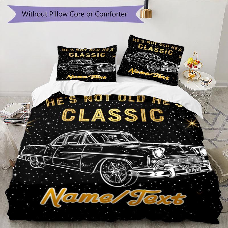3PC Custom Name Classic Car Starry Night Bedding Set Printed  Bedding Set Duvet Cover Closure Includes 1 Duvet Cover & 8 Pillowcases for Bedroom