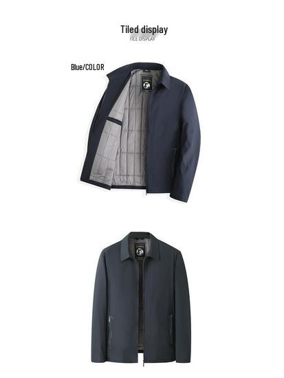 Romon Men's Quilted Turn-Down Collar Fleece-Lined Jacket - Autumn/Winter Style, Ideal for Middle-Aged and Elderly