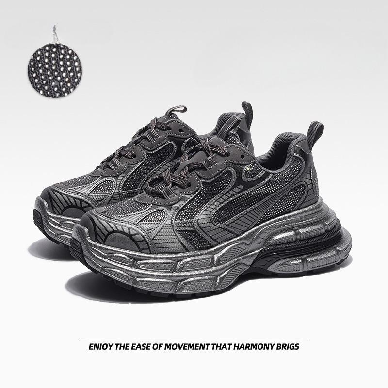 

Толстая подошва, усиливающая рост, старые отцовские туфли, дышащая сетка, тонкая, протирающая цвет, старая спортивная повседневная обувь 39 чёрный