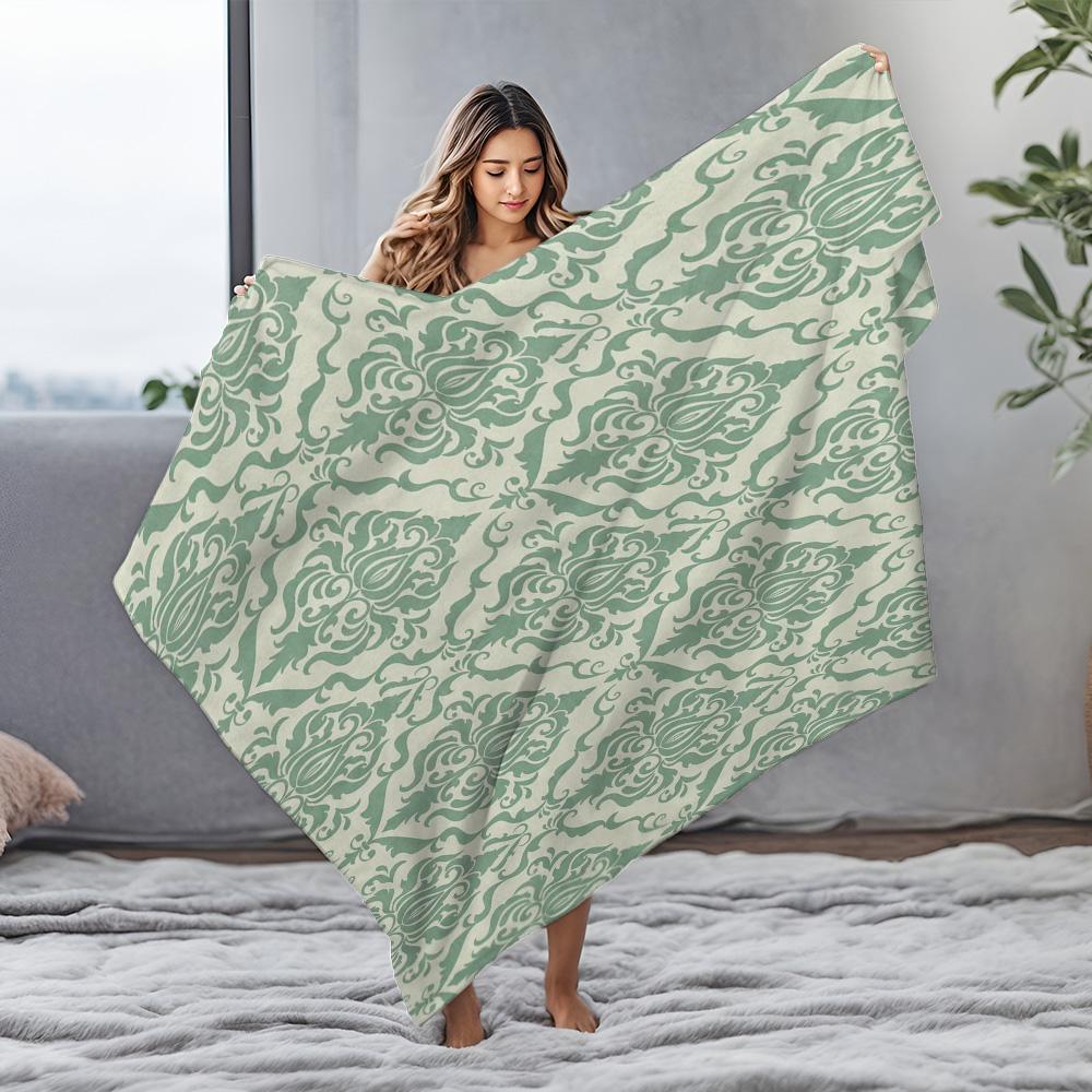 Grünes geometrisches Blumenmuster Flanell bedruckte Decke geeignet für alle Jahreszeiten geeignet für Wohnzimmer Büro Sofa und Reisen