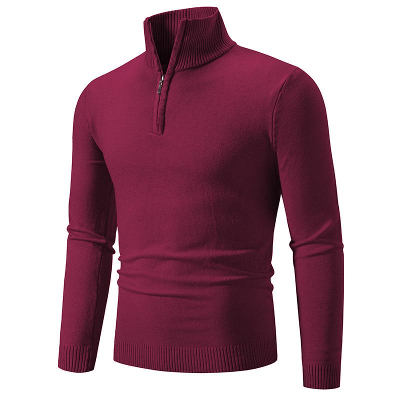 Men s Autumn/Winter European Size Half-Zip Solid Color Knit Sweater Polo Shirt XL