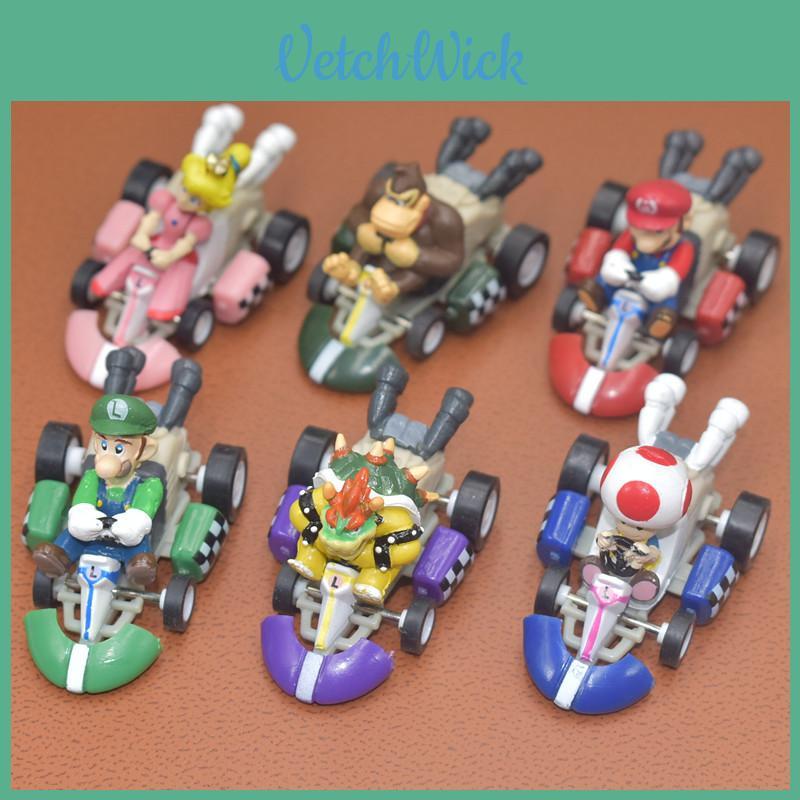 Super Mario Bros Kart Pull Back Car Action Figure Set 6 Pcs Colorful Collectibles