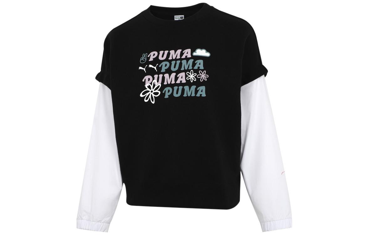 PUMA Sweatshirts Women s Black Crew Neck Moderate Mock Two Piece 536092-01 L