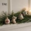 Farmhouse Christmas Stocking Ornaments Burlap Ornaments, Rustic Linen Fabric Hanging Decoration, Tree Ball Vintage Style Xmas Decor Star Shaped
