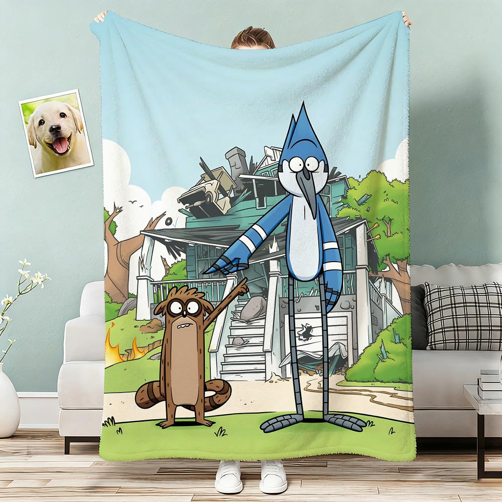 Regular Show Cartoon Movie Throw Lightweight 240g Flannel Blanket Soft Skin-friendly for Summer Cooling 75x90cm