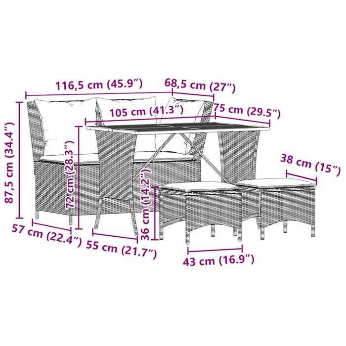 VidaXL 4-piece Garden Dining Set with Black Cushions, Outdoor Dining Set, Garden Dining Furniture, Table 4104132