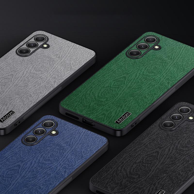 For Samsung Galaxy A35 5G Case Scratch-proof Wood Grain PU+PC+TPU Phone Back Shell