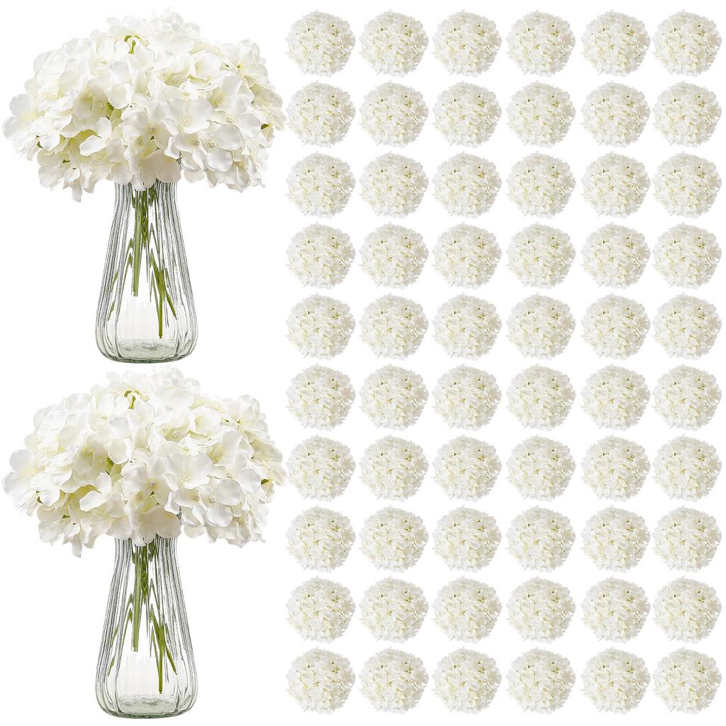 VEVOR Artificial Flowers, 205 Pcs Real Looking White Silk Fake Hydrangea Bulk, White Faux Bridal Shower with Stems for DIY Wedding Bouquets
