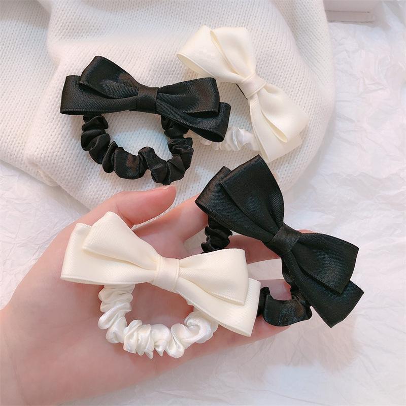 Novos elásticos de cabelo com laços coreanos, pretos e brancos, simples, laços de cabelo, mulheres, elegantes, grampos, acessórios para cabelo de meninas