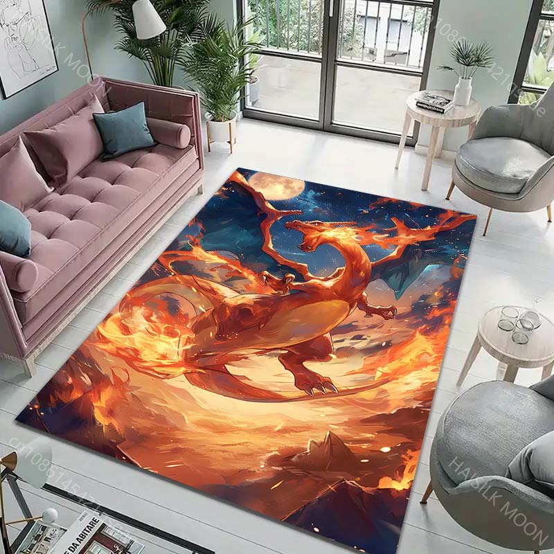 Japan Anime Pokémon Theme Rug with Charizard Print, Carpet for Living Room Kids Bedroom Mat Sofa Doormat Decor Mat Free Shipping