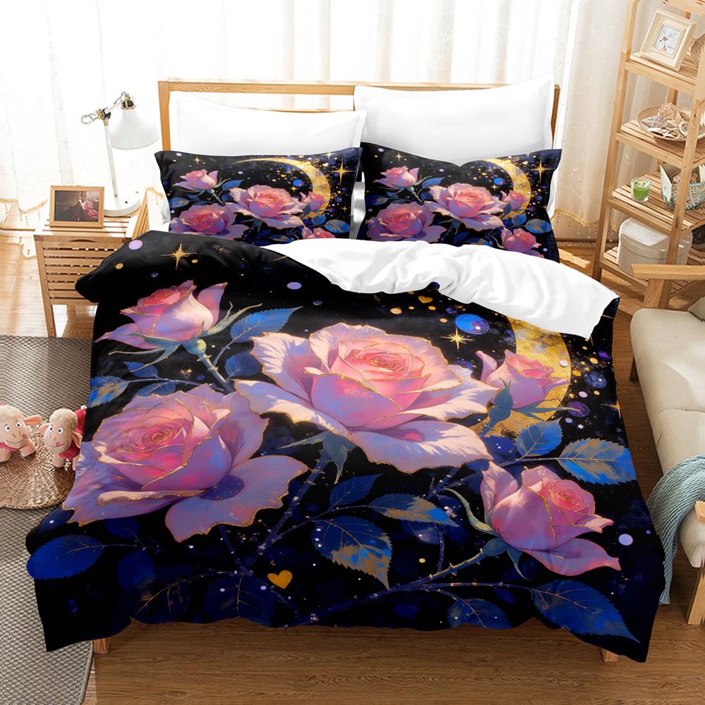 3D Flower Rose Moon Printed Duvet Cover King Twin Queen Double Size Kit Floral Pillowcase  New Wholesale Elegant Bedspread