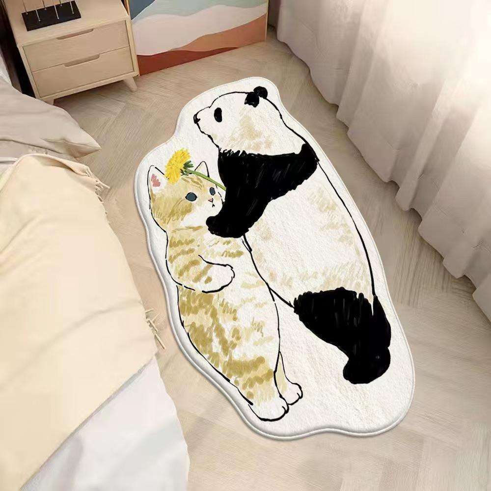 2pcs Cartoon Cute Cat Imitation Cashmere Bedroom Carpet Special-shaped Bedside Carpet Floor Mat