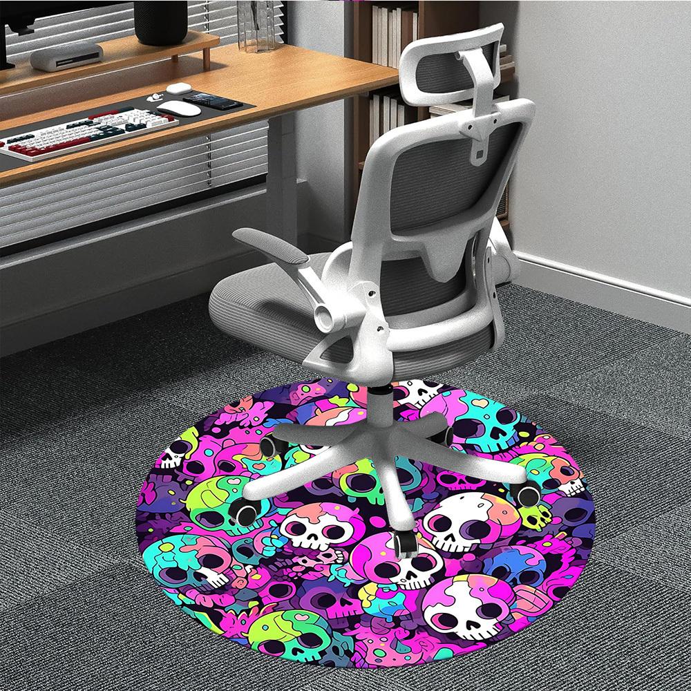 

1PC Skull Party Office Round Area Rug, Mat Suitable For Office, Under Office Chairs Bedroom Living Room Home Decor, Room Deco 80cm