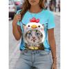 Summer Round Neck Cute Cat Pattern 3D Print Top Fashionable Casual Short Sleeved Women's T-shirts