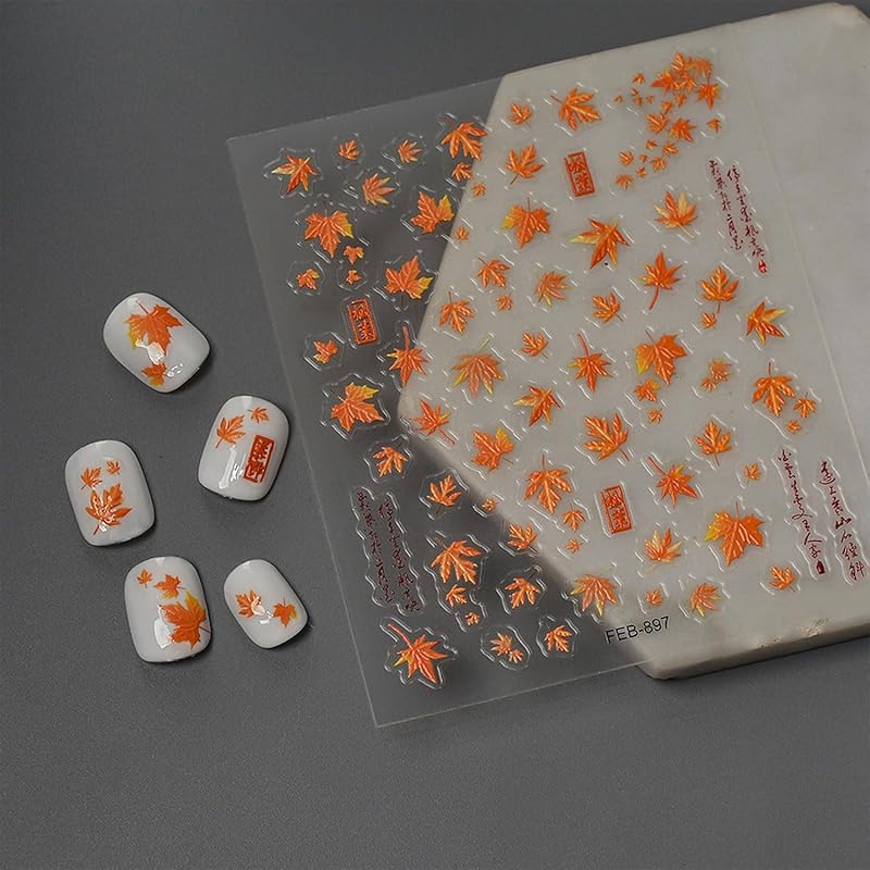 Maple Leaf Nail Stickers 5D Embossed Nail Decals Fall Design Nail Supplies Gold Leaf Stickers for Women Nails Decorations Thanksgiving Day Nails