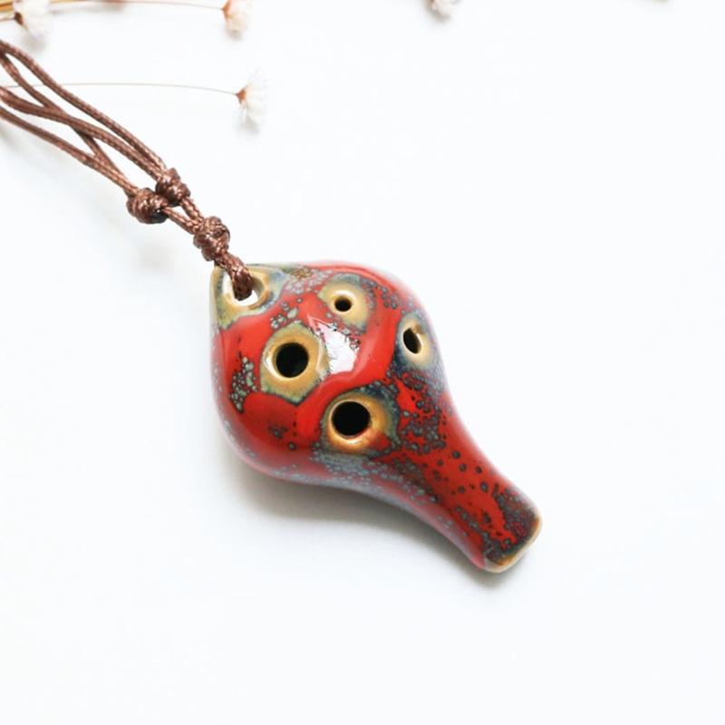 Practical Beginner Ceramic Ocarina 6 Hole Pendant Instrument with Cord for Students, Classroom Study and Regular Practice Use