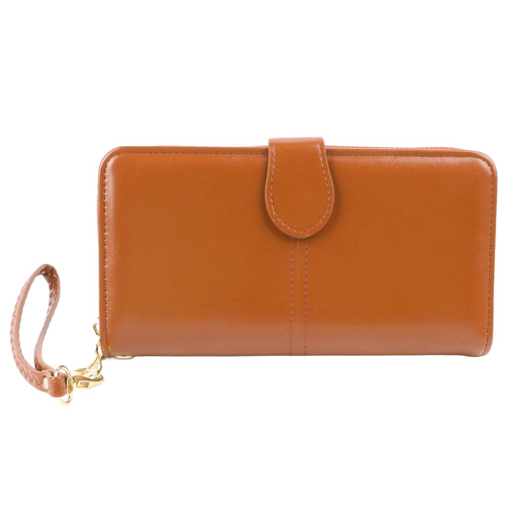 Women Long Wallet Stylish Multifunctional PU Leather Wallet Large Capacity Portable Female Wallet for Daily Use Brown